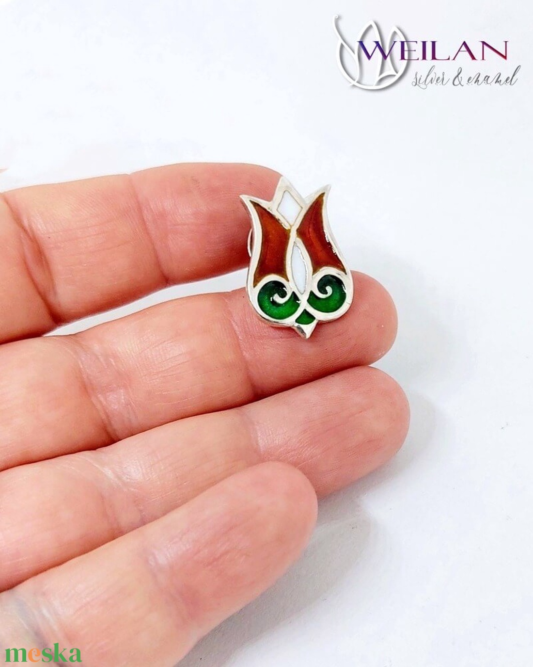 Mátkám - ezüst tűzzománc kitűző pin, kis méret (piros-fehér-zöld) - ékszer - kitűző és bross - Meska.hu