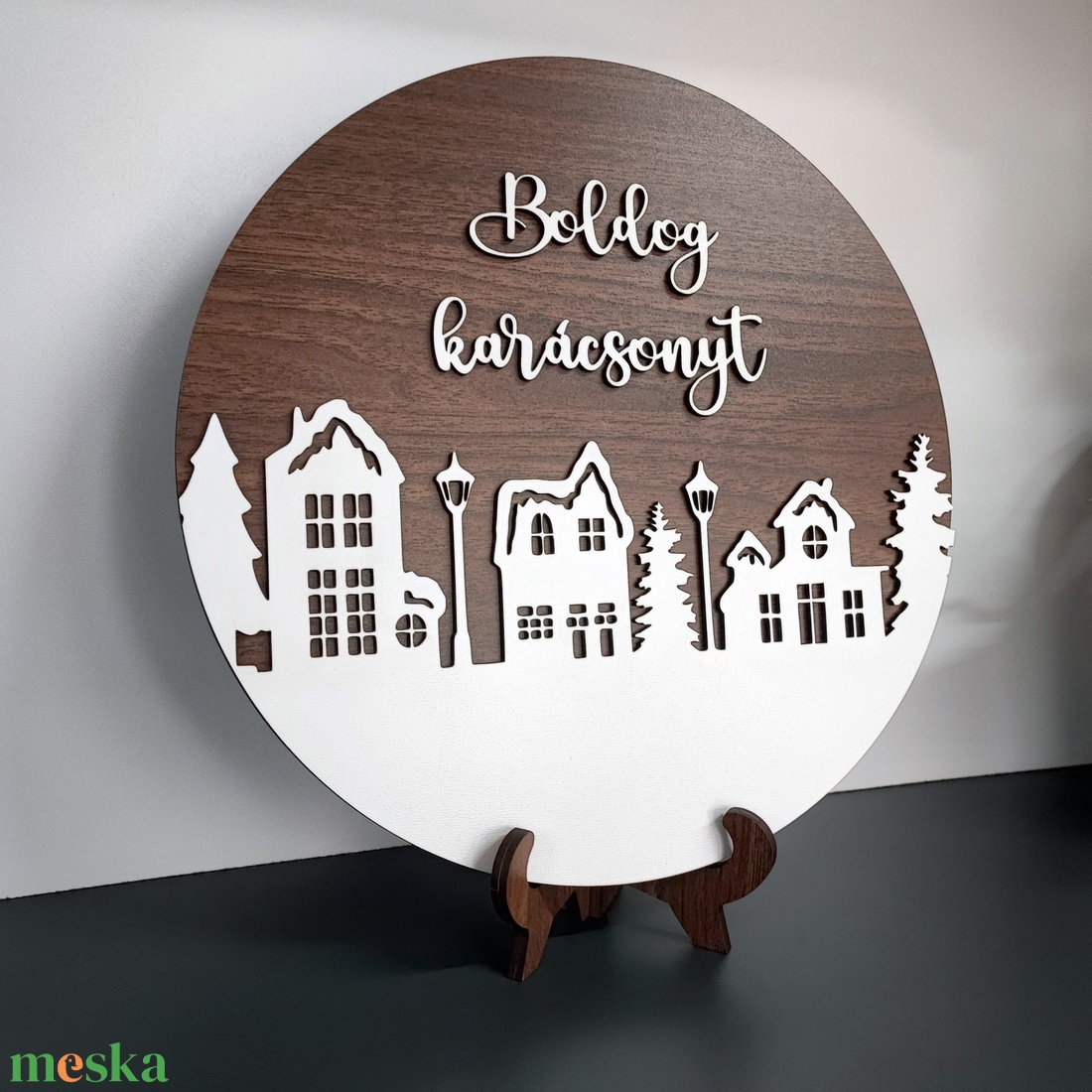 Karácsonyi fa tábla városka mintával - karácsony - karácsonyi lakásdekoráció - ünnepi asztaldekoráció - Meska.hu
