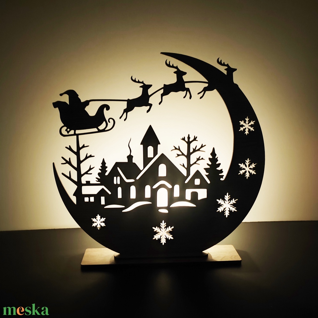 Karácsonyi gyertyatartó  Holdfényes falu és szán jelenet - karácsony - karácsonyi lakásdekoráció - karácsonyi lakásdíszek - Meska.hu
