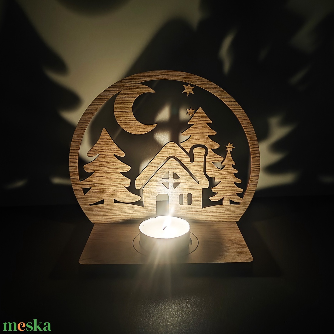Karácsonyi gyertyatartó  téli házikó és fenyők - karácsony - adventi díszek - adventi gyertyadíszek és koszorúdíszek - Meska.hu