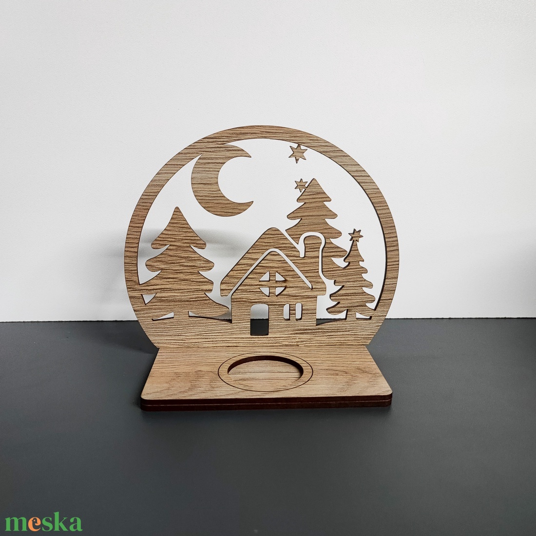 Karácsonyi gyertyatartó  téli házikó és fenyők - karácsony - adventi díszek - adventi gyertyadíszek és koszorúdíszek - Meska.hu