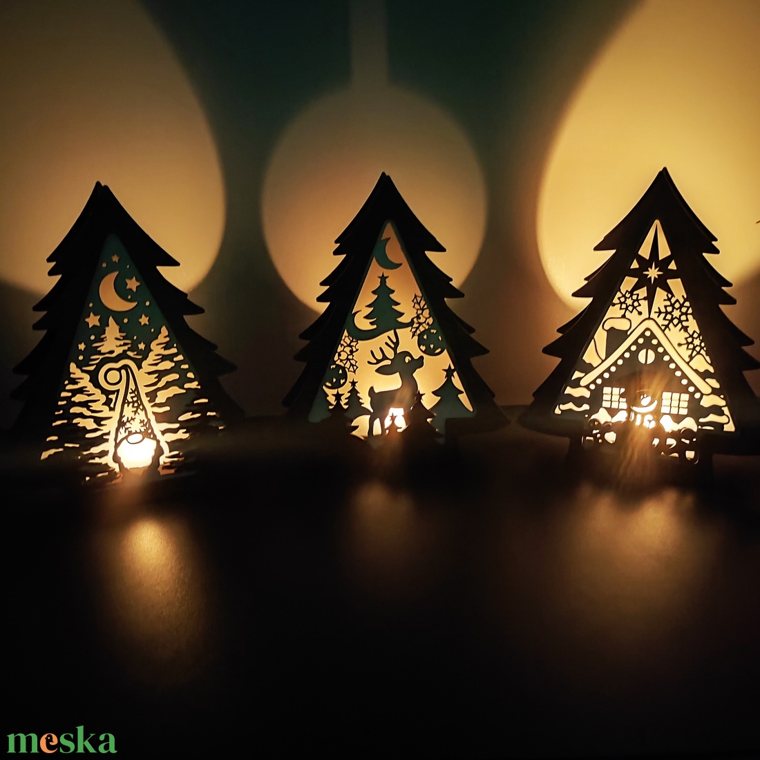 Karácsonyi fenyőfa gyertyatartó szett - karácsony - karácsonyi lakásdekoráció - karácsonyi fénydekoráció - Meska.hu