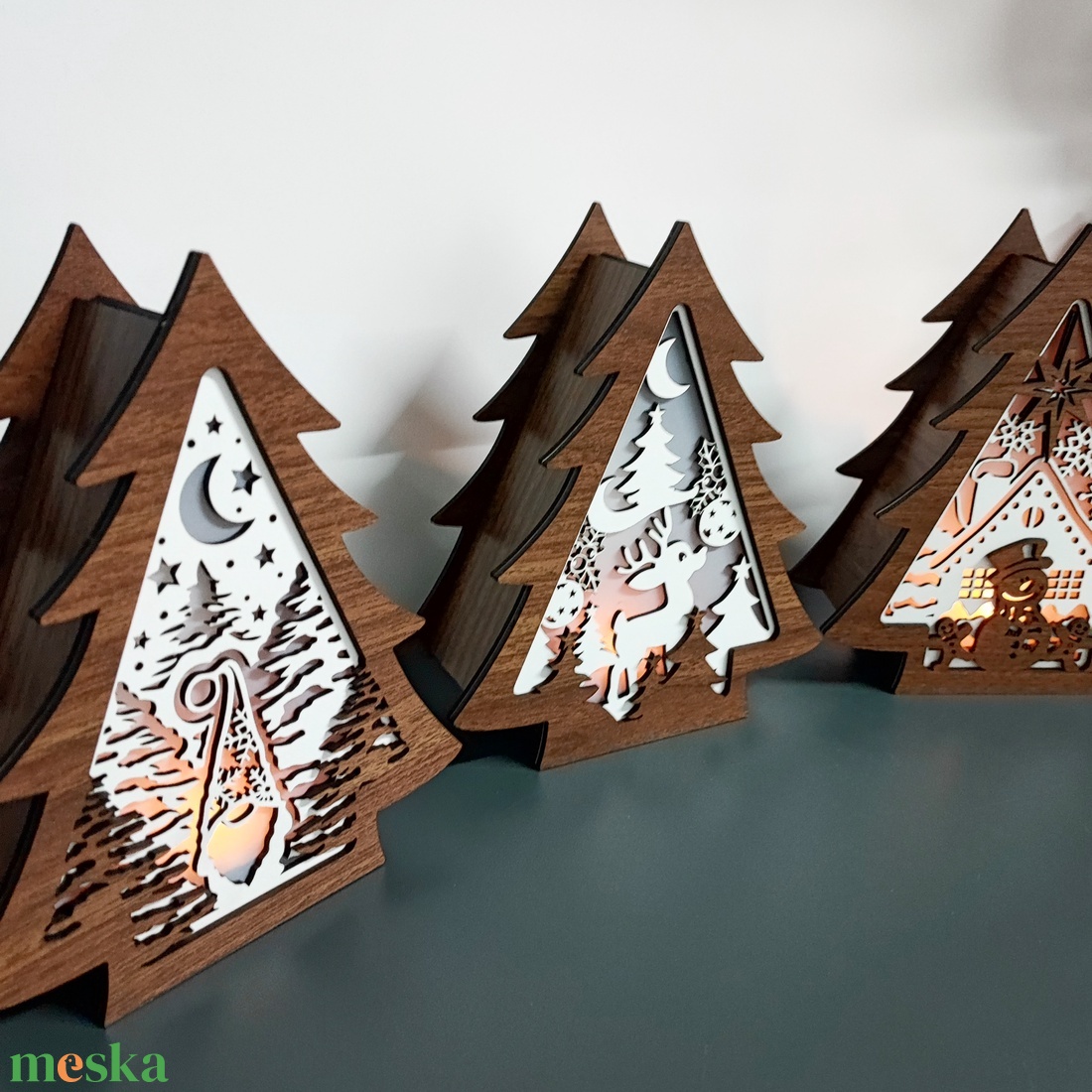 Karácsonyi fenyőfa gyertyatartó szett - karácsony - karácsonyi lakásdekoráció - karácsonyi fénydekoráció - Meska.hu