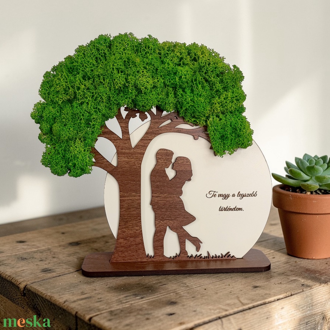 Egyedi páros fa dekoráció mohával � romantikus ajándék szerelmeseknek - otthon & életmód - dekoráció - asztal és polc dekoráció - zuzmódekoráció, mohadekoráció - Meska.hu