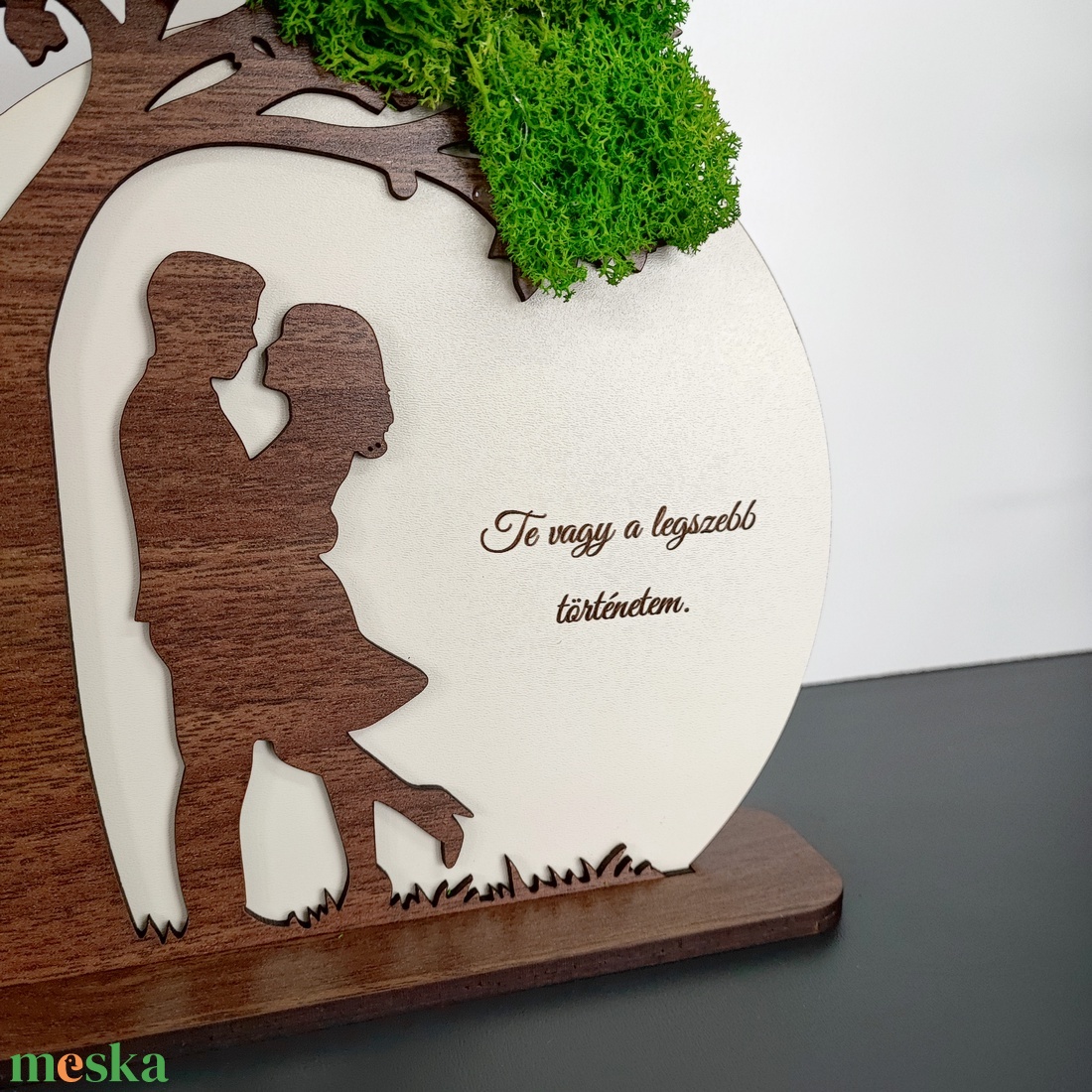 Egyedi páros fa dekoráció mohával � romantikus ajándék szerelmeseknek - otthon & életmód - dekoráció - asztal és polc dekoráció - zuzmódekoráció, mohadekoráció - Meska.hu