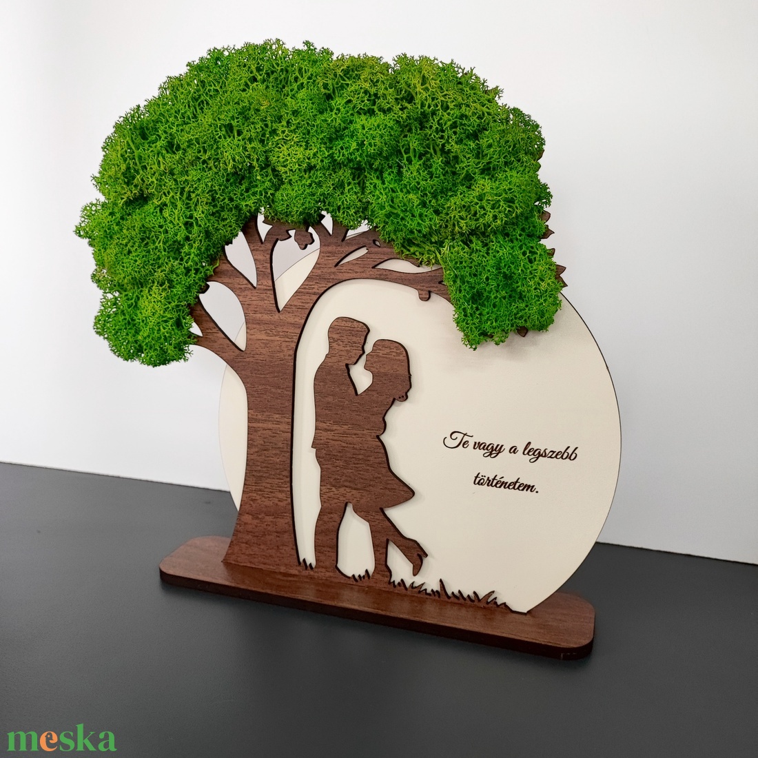 Egyedi páros fa dekoráció mohával � romantikus ajándék szerelmeseknek - otthon & életmód - dekoráció - asztal és polc dekoráció - zuzmódekoráció, mohadekoráció - Meska.hu