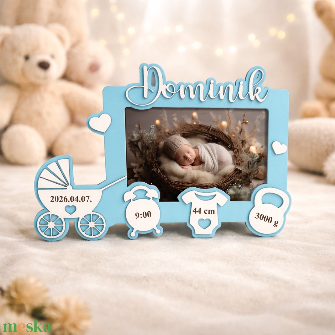 Személyre szabott babaképkeret névvel és születési adatokkal � egyedi babadekoráció - baba - mama - babafotózás - szett újszülött fotózásra - Meska.hu