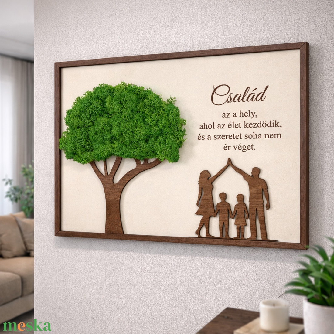Egyedi családi fa dekoráció mohával - otthon & életmód - dekoráció - fali és függő dekoráció - zuzmókép, mohakép - Meska.hu