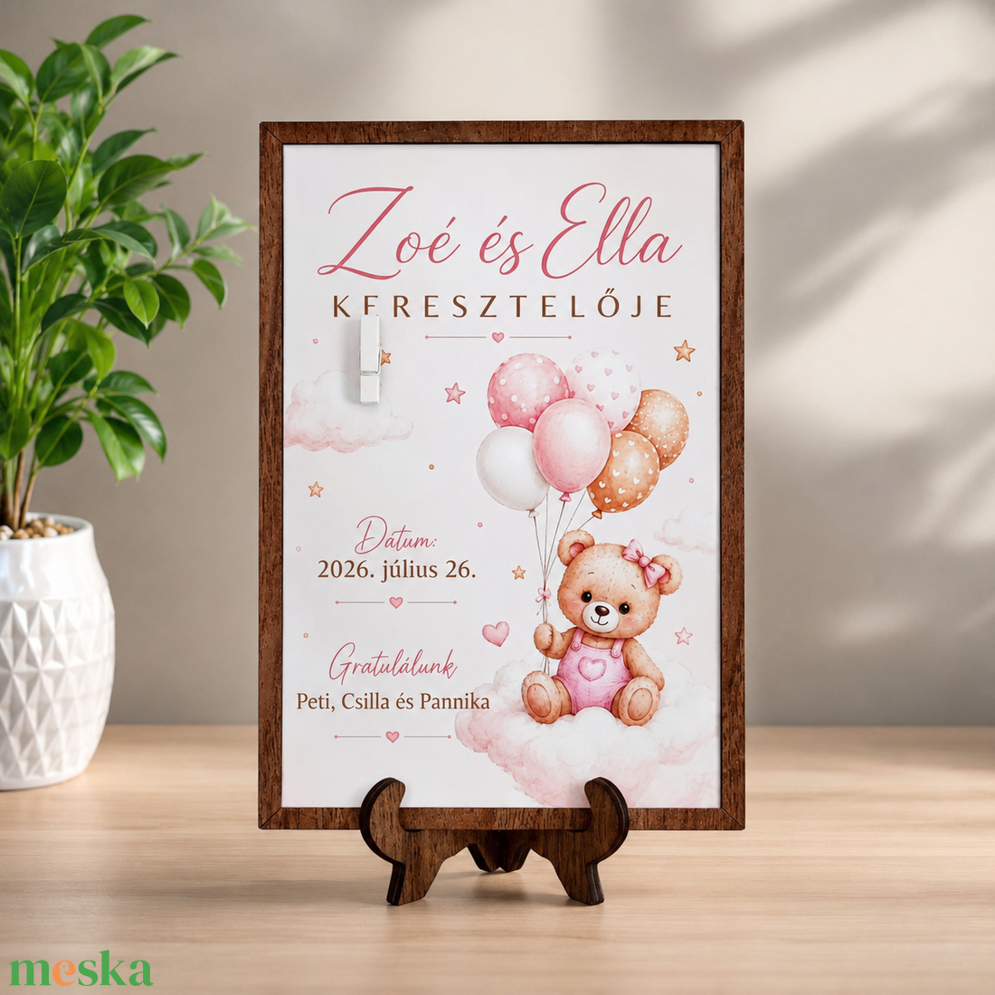 Személyre szabható keresztelői pénzátadó kép csipesszel - baba - mama - keresztelő kellékek - keresztelőajándékok - Meska.hu