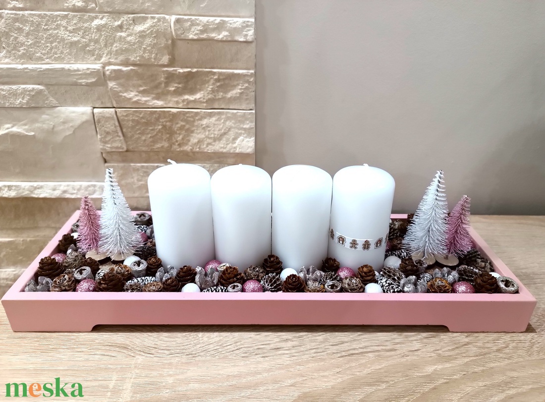 Rózsaszín-fehér nagyobb méretű adventi koszorú - karácsony - adventi díszek - adventi koszorú - Meska.hu