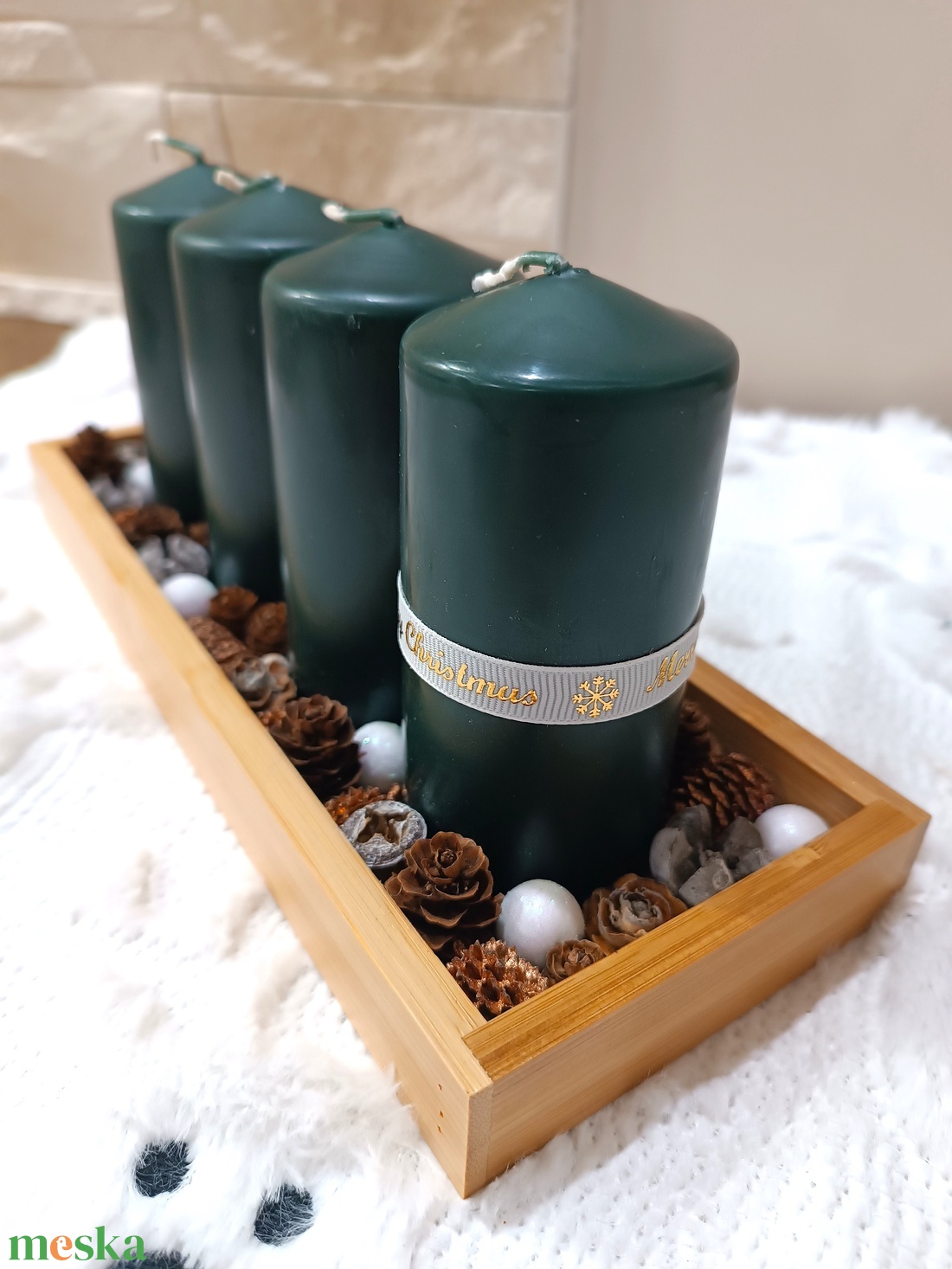 Kisebb méretű zöld-bronz adventi koszorú - karácsony - adventi díszek - adventi koszorú - Meska.hu