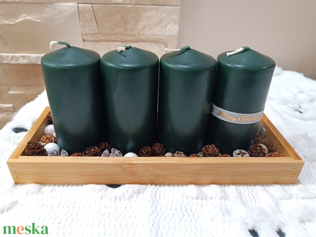 Kisebb méretű zöld-bronz adventi koszorú - karácsony - adventi díszek - adventi koszorú - Meska.hu