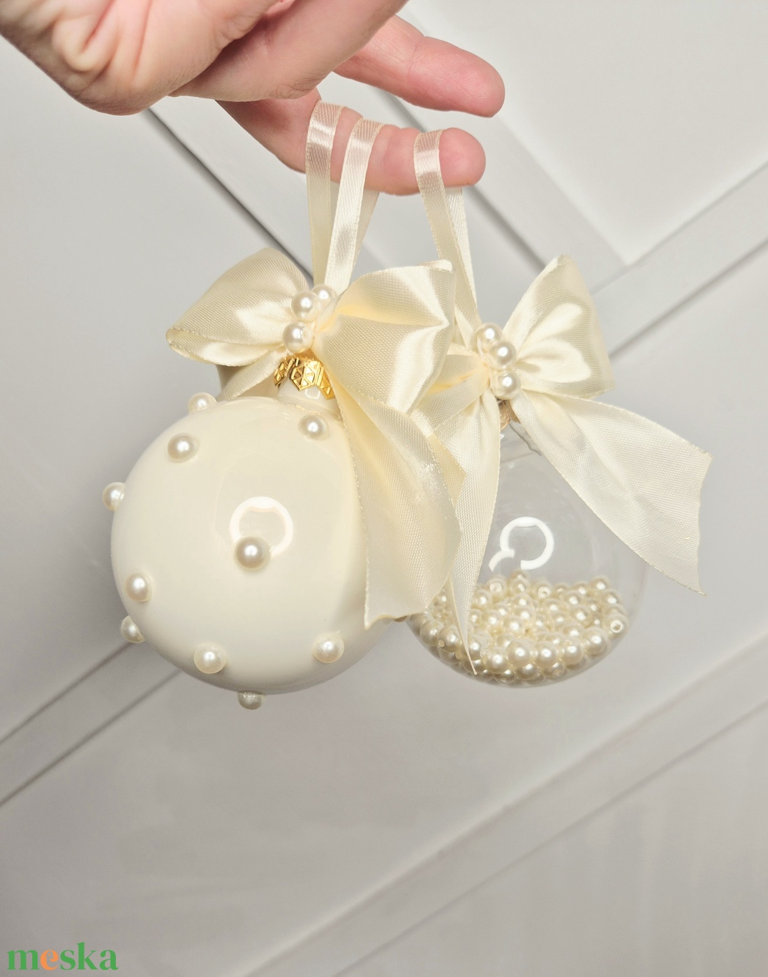 Gyöngyös karácsonyfa gömb csomag-6 dbos - karácsony - karácsonyi lakásdekoráció - karácsonyfadíszek - Meska.hu