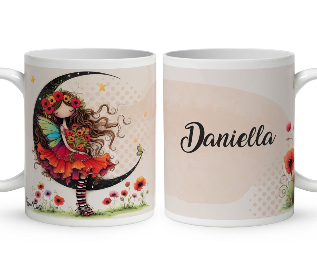 Névvel kérhető - Kedves pipacs tündérlány és a hold mintás bögre - otthon & életmód - konyhafelszerelés, tálalás - tálalás - bögre & csésze - Meska.hu