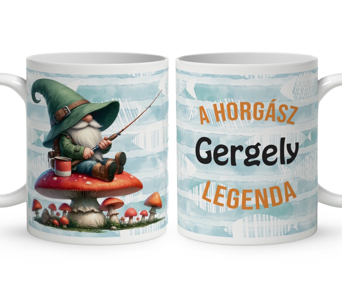 Névvel kérhető - Gombás horgász manó mintás bögre - otthon & életmód - konyhafelszerelés, tálalás - tálalás - bögre & csésze - Meska.hu