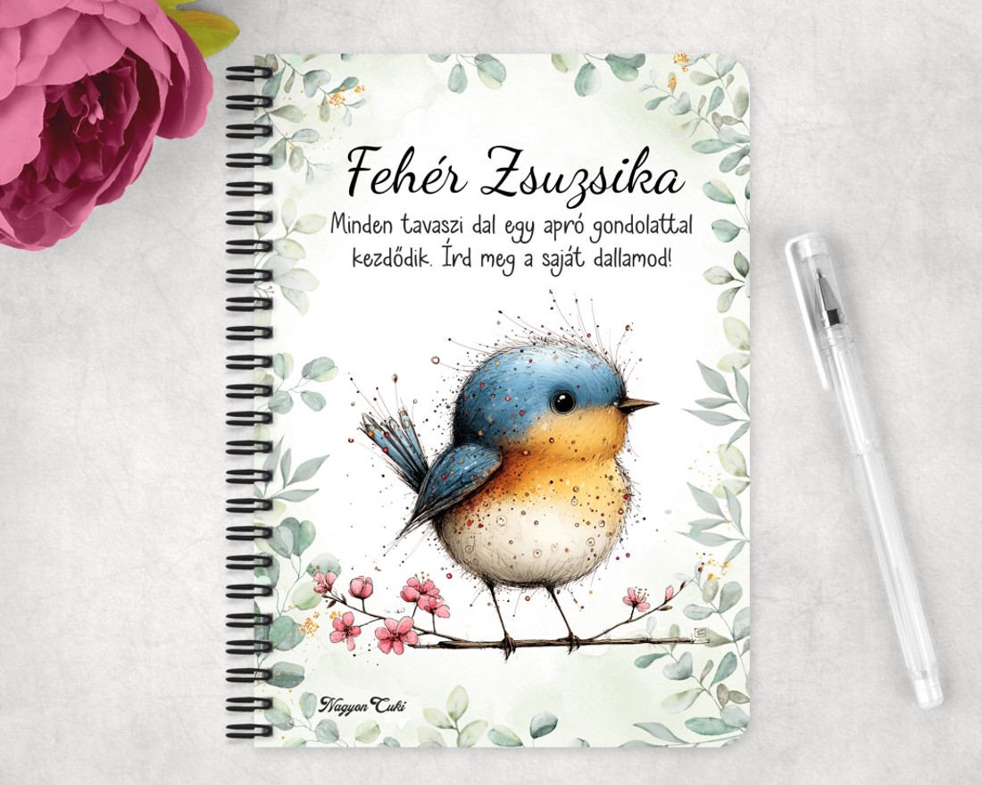 Személyre szabható - Aranyos kék cinege, a fürge akrobata mintás A6-os füzet - otthon & életmód - papír, írószer - jegyzetfüzet & napló - Meska.hu