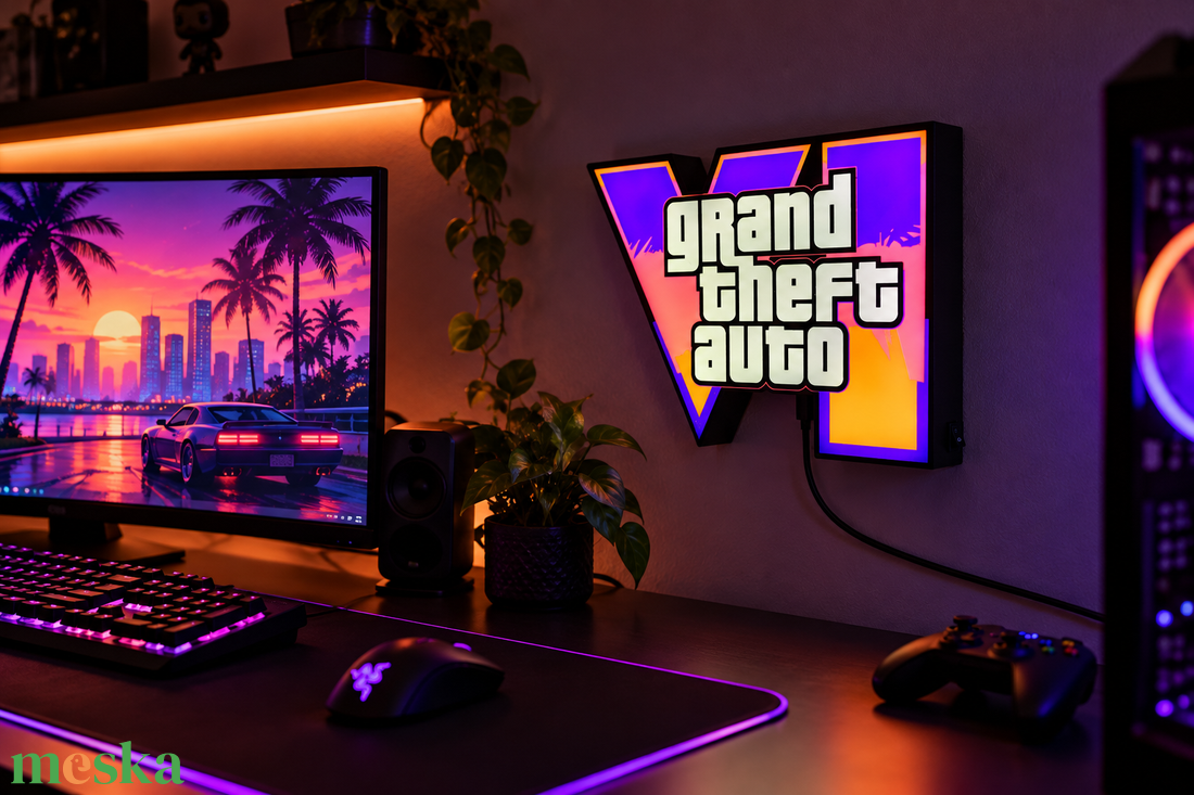 GTA VI 3D nyomtatott falidekoráció - otthon & életmód - lámpa - hangulatlámpa - Meska.hu