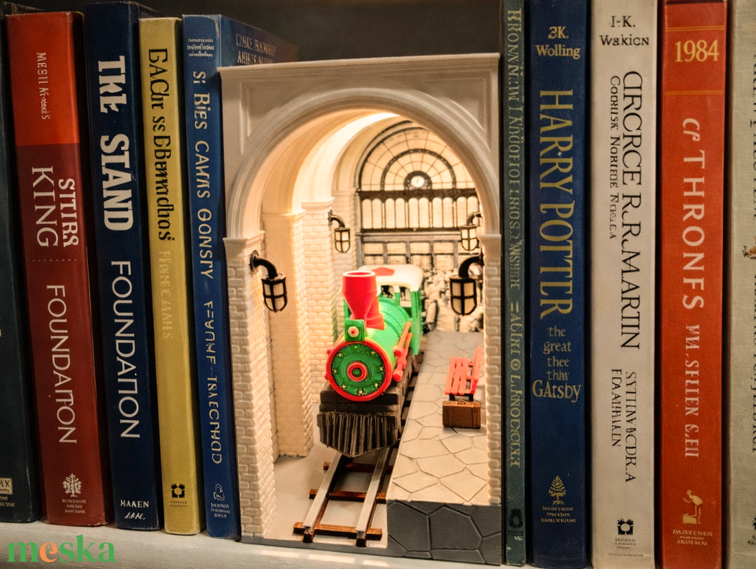 Varázslatos vasútállomás, 3D nyomtatott Book Nook - otthon & életmód - dekoráció - asztal és polc dekoráció - könyvtámasz - Meska.hu