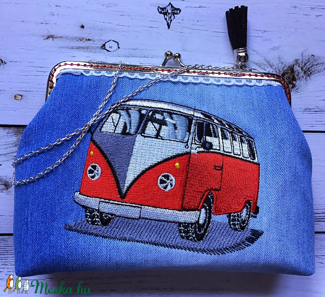 Rendelhető! Volkswagen T1 retro autós fémkeretes- farmer  tárca. -  - Meska.hu