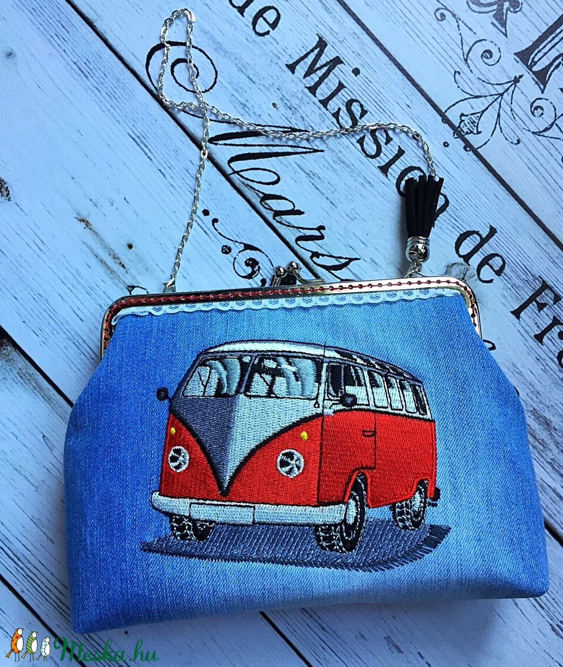 Rendelhető! Volkswagen T1 retro autós fémkeretes- farmer  tárca. -  - Meska.hu