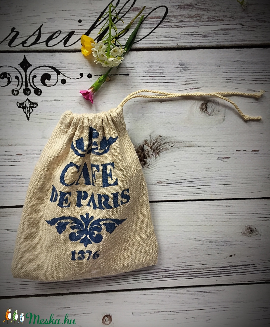 CAFE DE PARIS-Kendervászon mini zsák - táska & tok - bevásárlás & shopper táska - shopper, textiltáska, szatyor - Meska.hu CAFE DE PARIS-Kendervászon mini zsák - táska & tok - bevásárlás & shopper táska - shopper, textiltáska, szatyor - Meska.hu