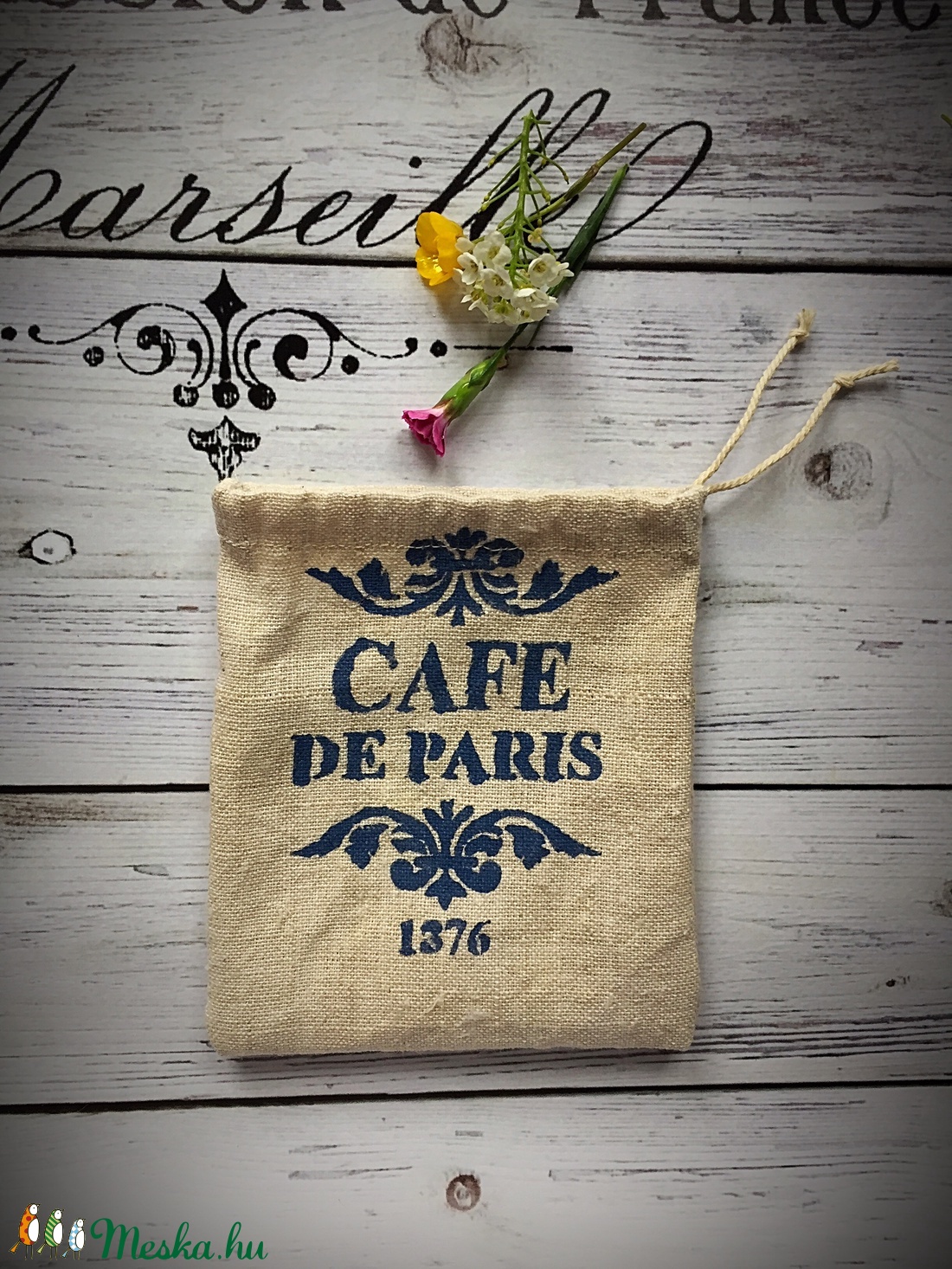 CAFE DE PARIS-Kendervászon mini zsák - táska & tok - bevásárlás & shopper táska - shopper, textiltáska, szatyor - Meska.hu CAFE DE PARIS-Kendervászon mini zsák - táska & tok - bevásárlás & shopper táska - shopper, textiltáska, szatyor - Meska.hu