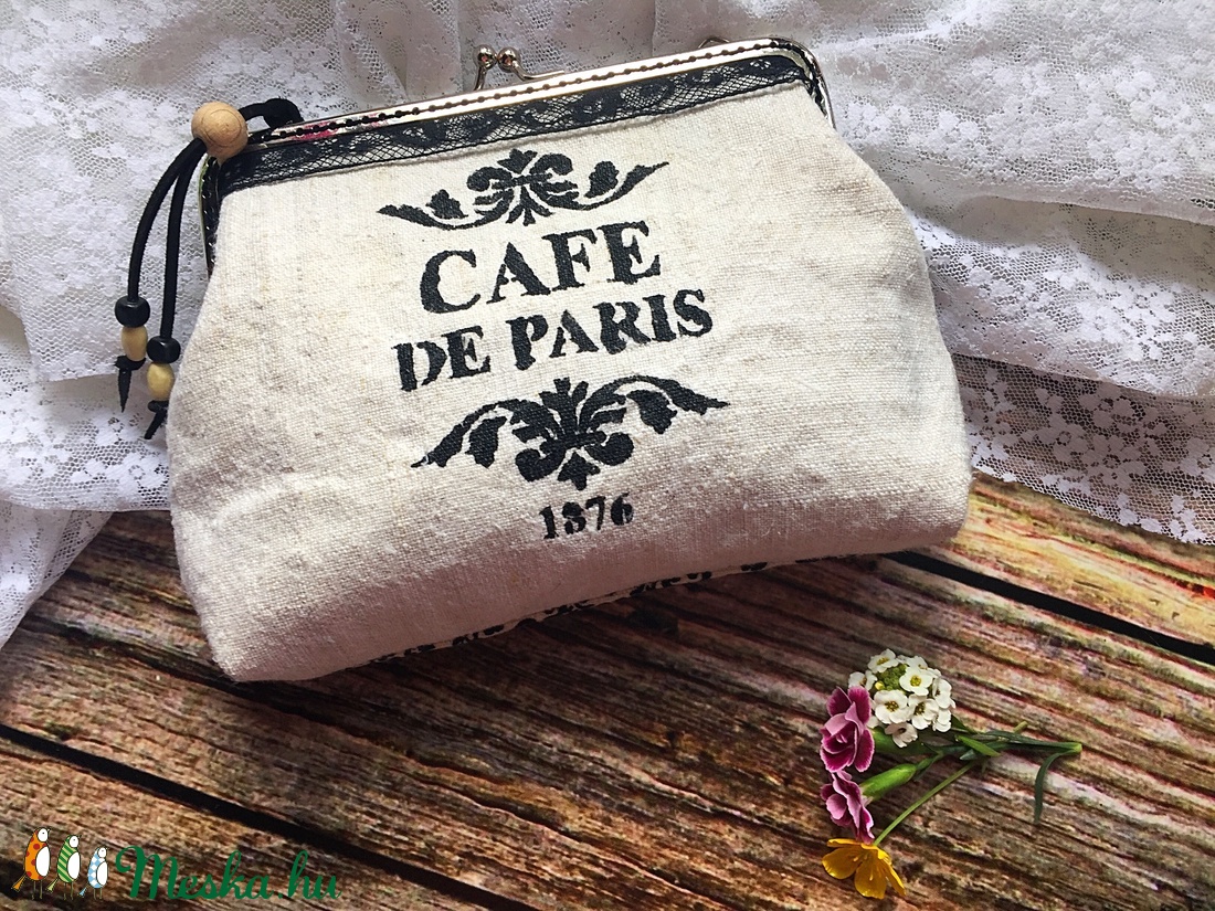 CAFE DE PARIS romantikus - kendervászon fémkeretes tárca. -  - Meska.hu