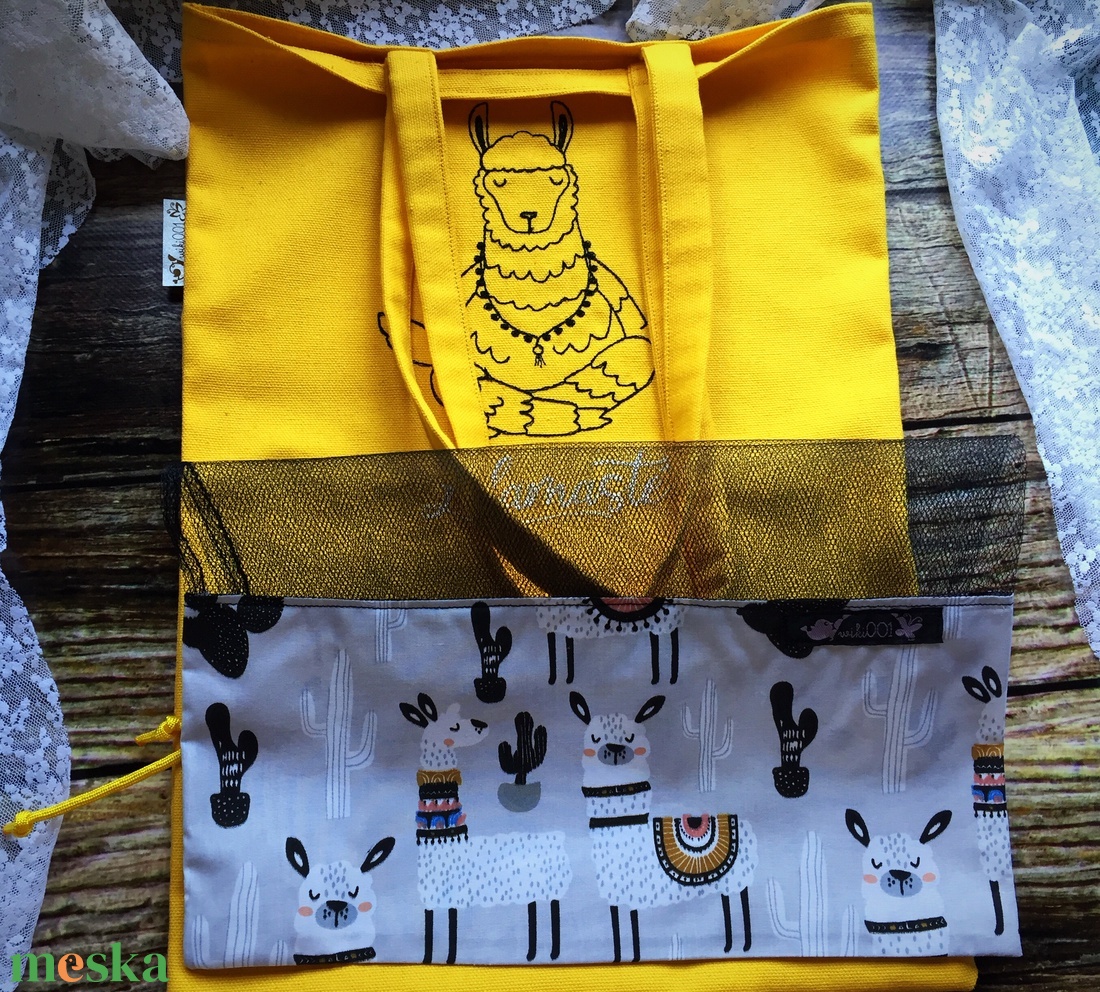 Lámás öko zsák és hímzett szatyor /szettben/ - táska & tok - bevásárlás & shopper táska - shopper, textiltáska, szatyor - Meska.hu