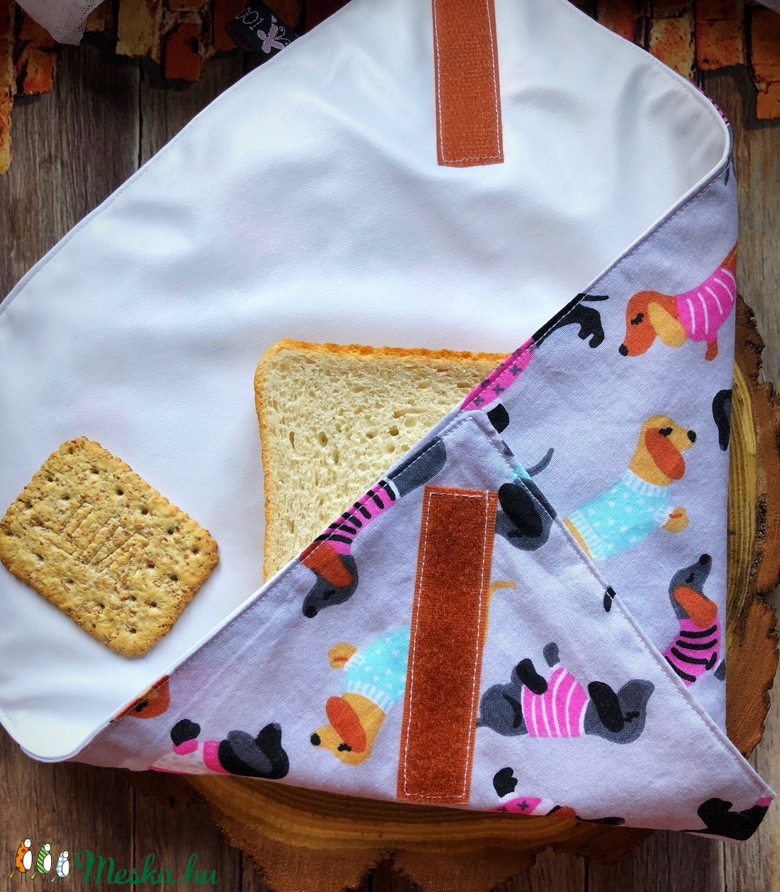 Tacskós öko szendvics csomagoló-textil szalvéta  PUL belsővel - táska & tok - uzsonna- & ebéd tartó - szendvics csomagoló - Meska.hu