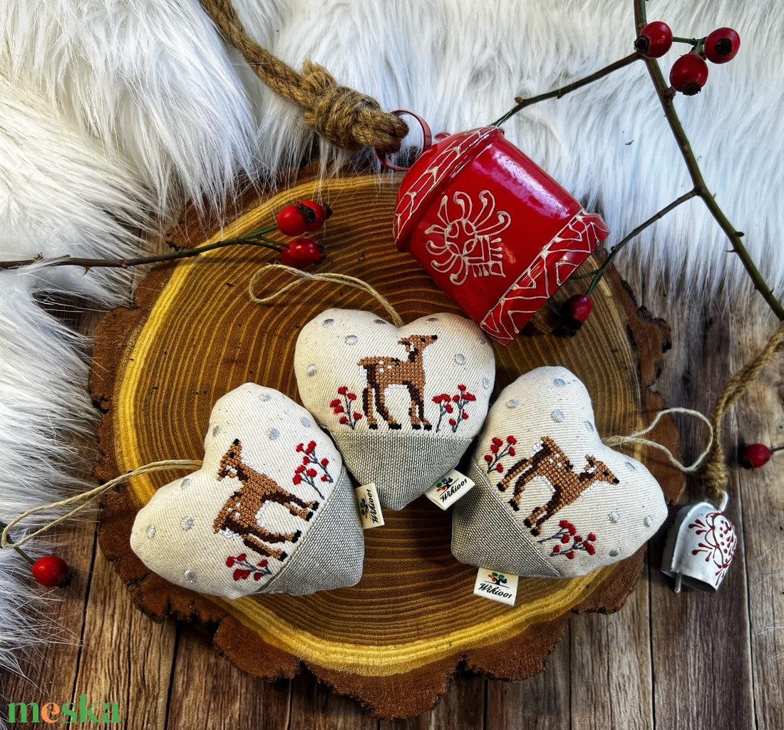 Őzikés-Szívecske dísz szett-karácsonyi dísz csomag 3 db szív egy csomag! - karácsony - karácsonyi lakásdekoráció - karácsonyfadíszek - Meska.hu
