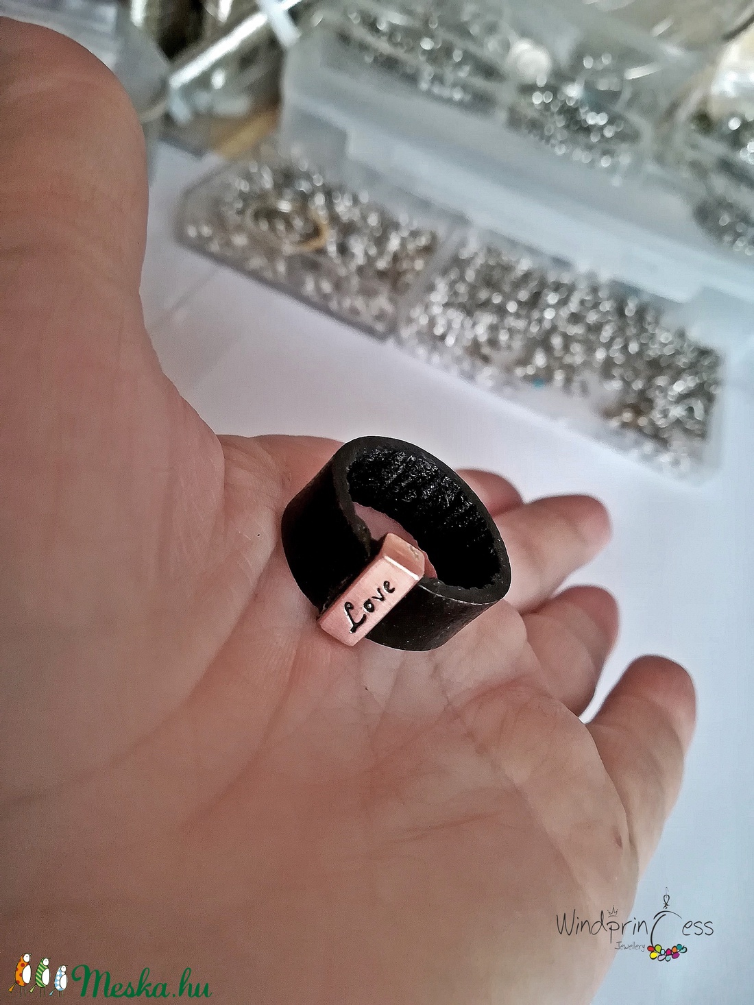 Bőr gyűrű réz dísszel - ékszer - gyűrű - kerek gyűrű - Meska.hu