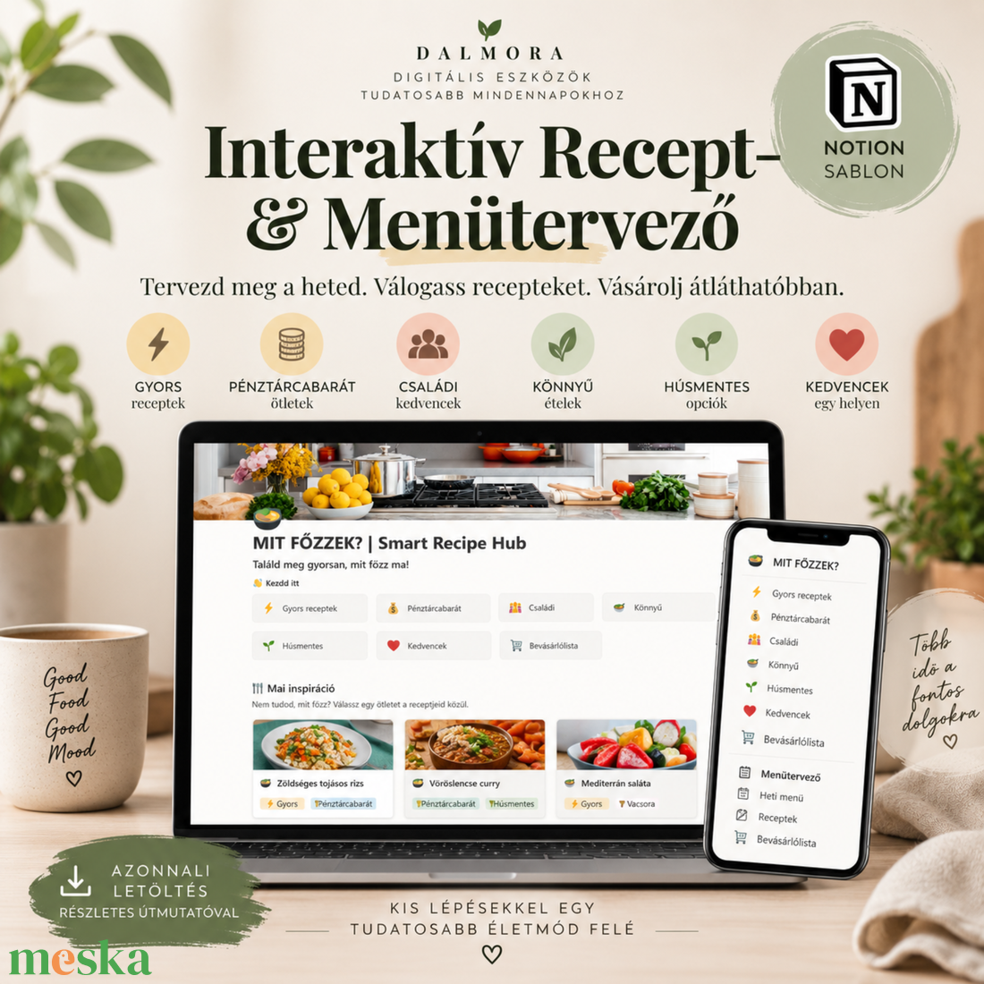 Interaktív Receptgyűjtemény - Notion sablon bevásárlólistával - művészet - grafika & illusztráció - digitális - Meska.hu