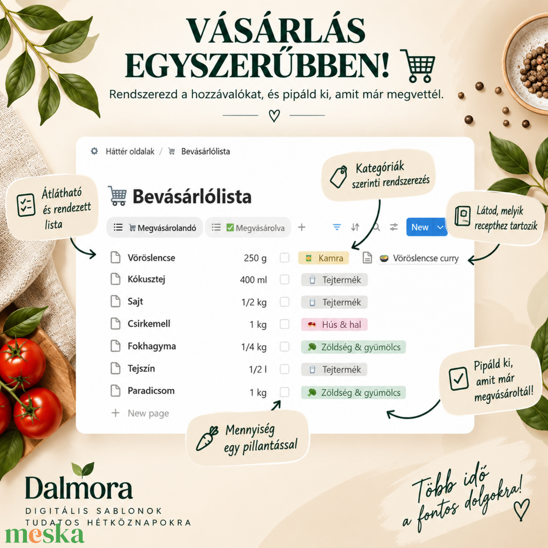 Interaktív Receptgyűjtemény - Notion sablon bevásárlólistával - művészet - grafika & illusztráció - digitális - Meska.hu