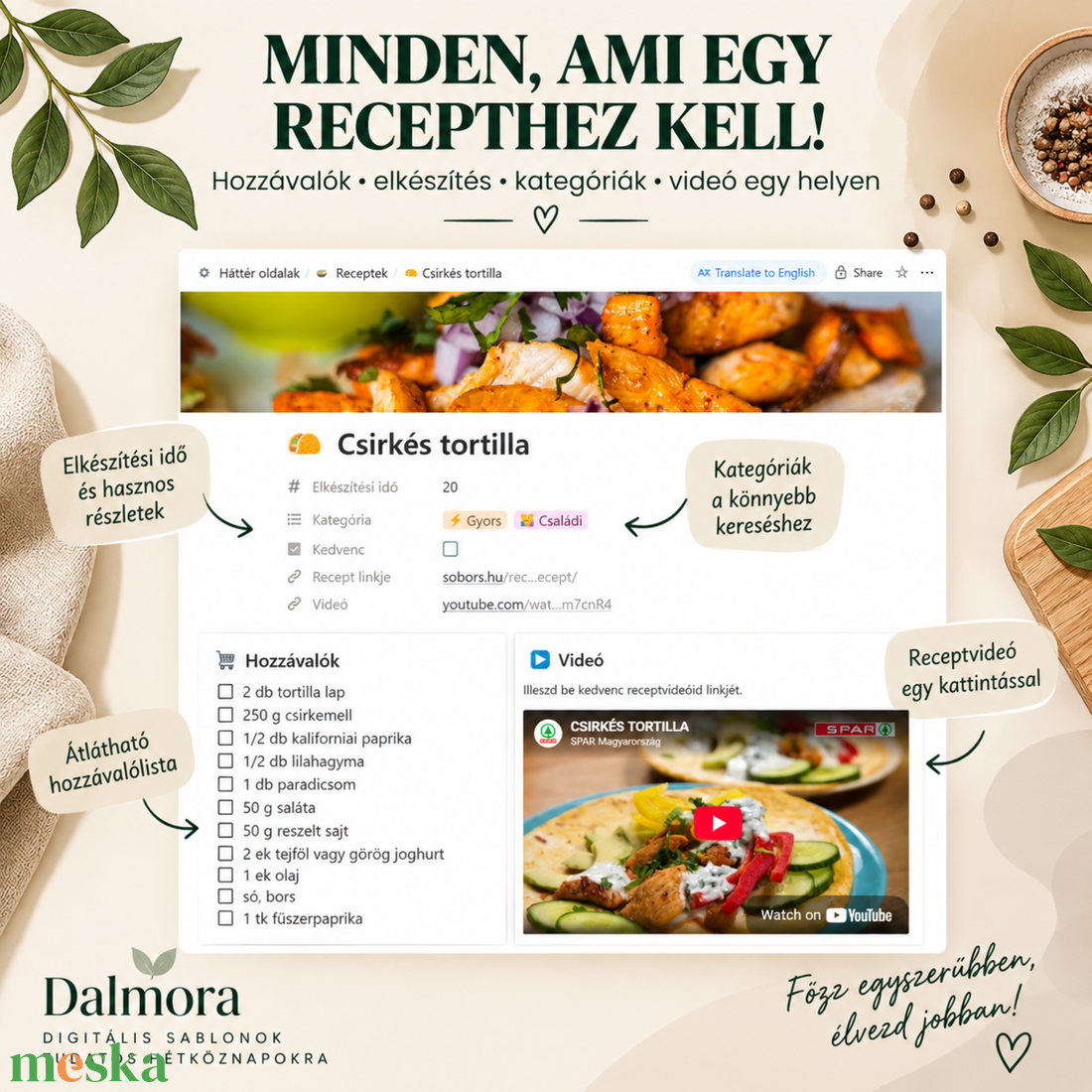 Interaktív Receptgyűjtemény - Notion sablon bevásárlólistával - művészet - grafika & illusztráció - digitális - Meska.hu