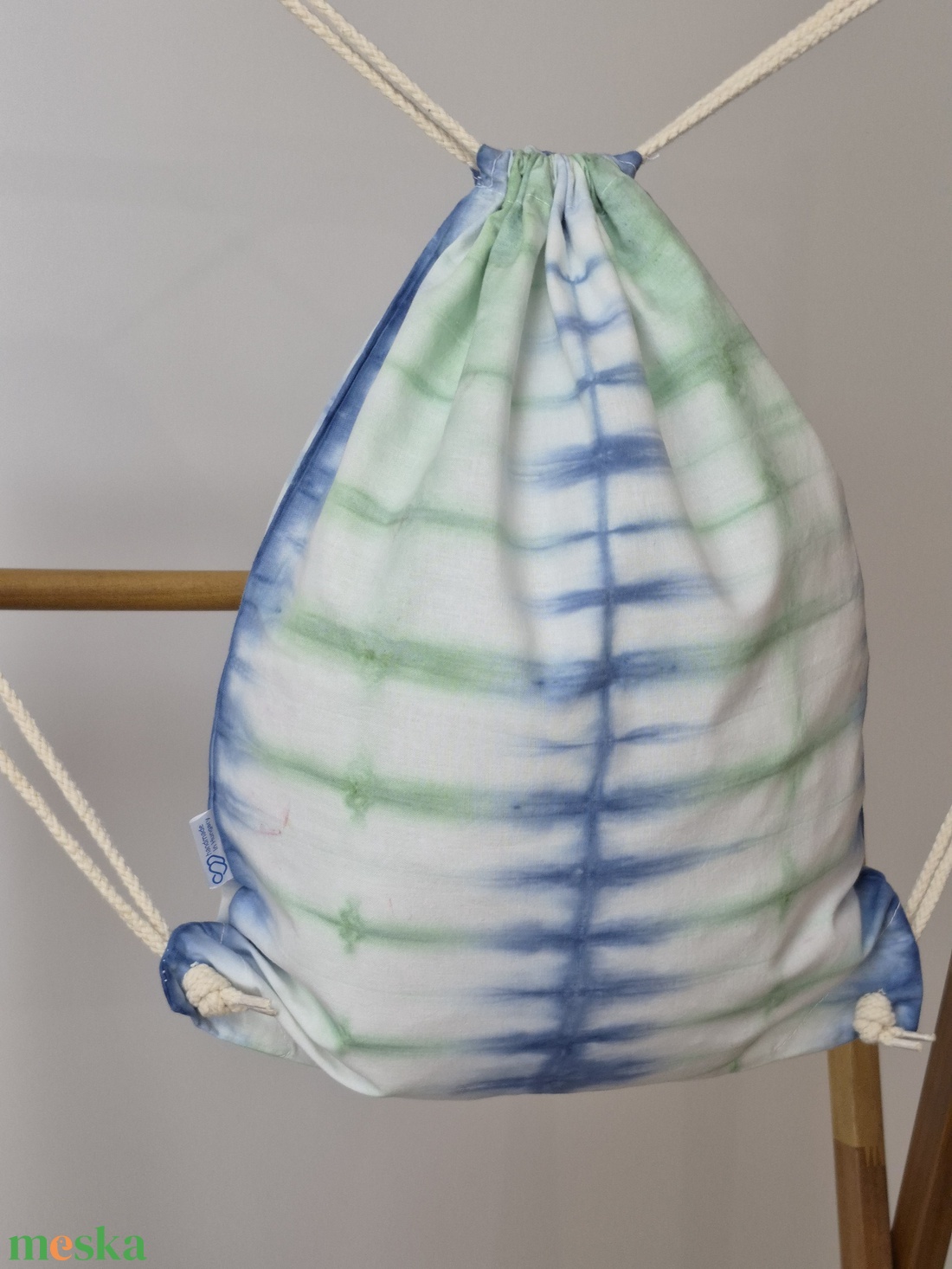 Kék-zöld csíkos shibori hátizsák, gymbag, táska - táska & tok - hátizsák - tornazsák, gymbag - Meska.hu