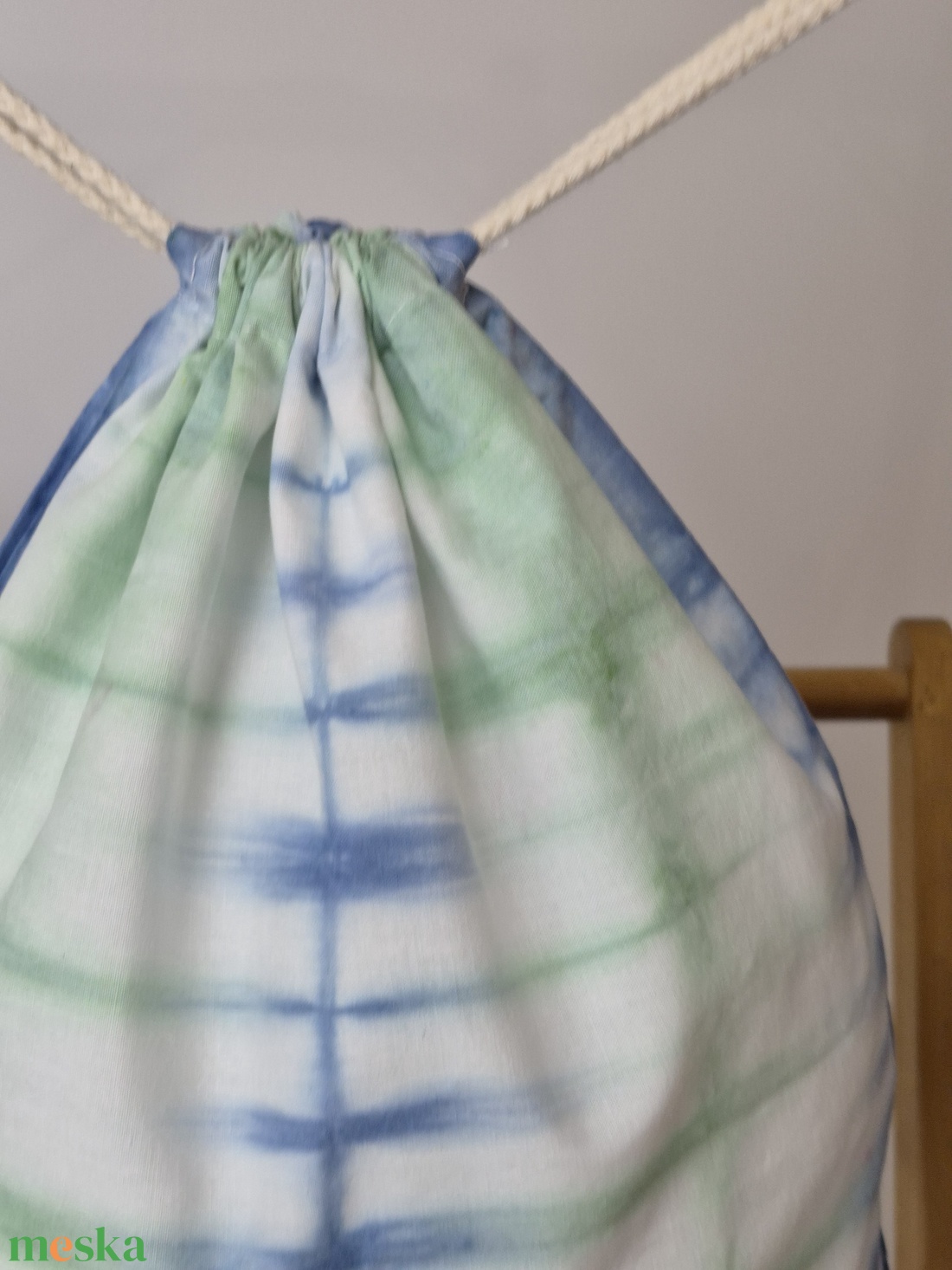 Kék-zöld csíkos shibori hátizsák, gymbag, táska - táska & tok - hátizsák - tornazsák, gymbag - Meska.hu