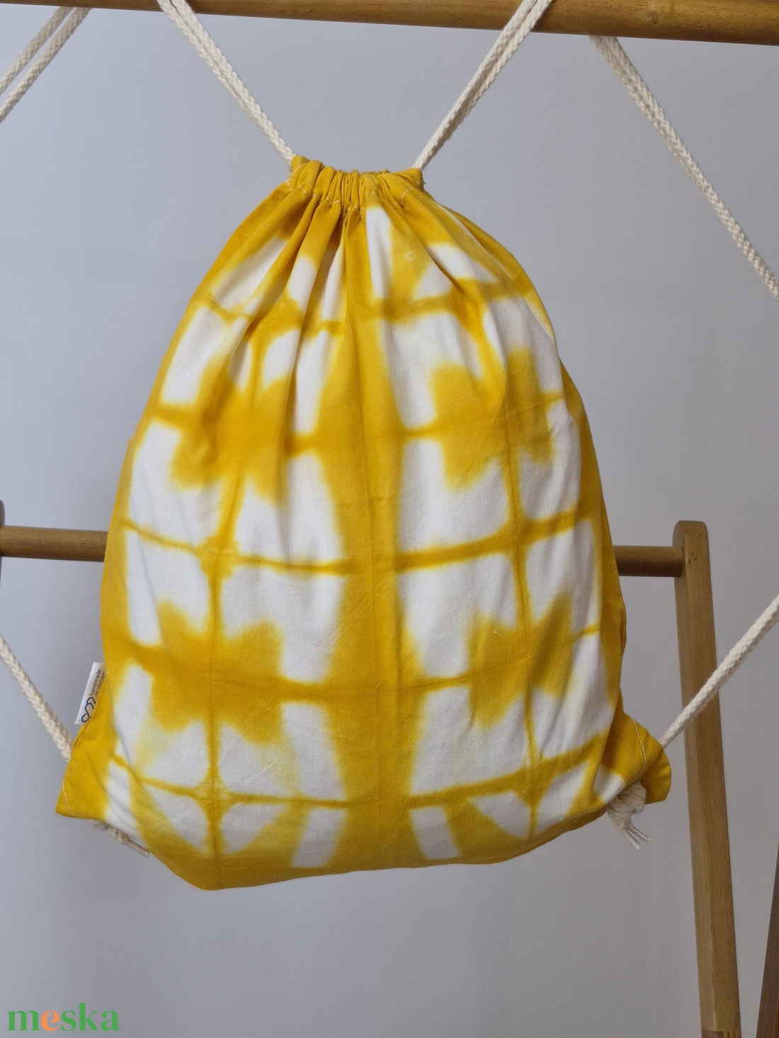 Sárga mintás shibori hátizsák, gymbag, táska - táska & tok - hátizsák - tornazsák, gymbag - Meska.hu