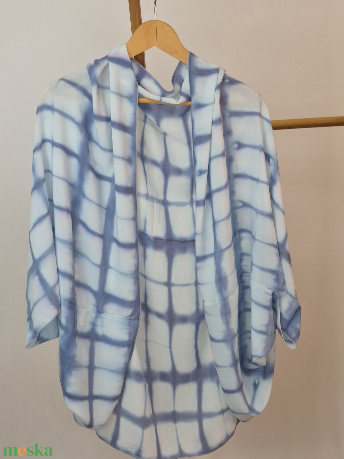 Kocka mintás shibori felső, bolero, fesztivál felső, strandfelső, kimonó, stóla, sál - ruha & divat - női ruha - bolero - Meska.hu