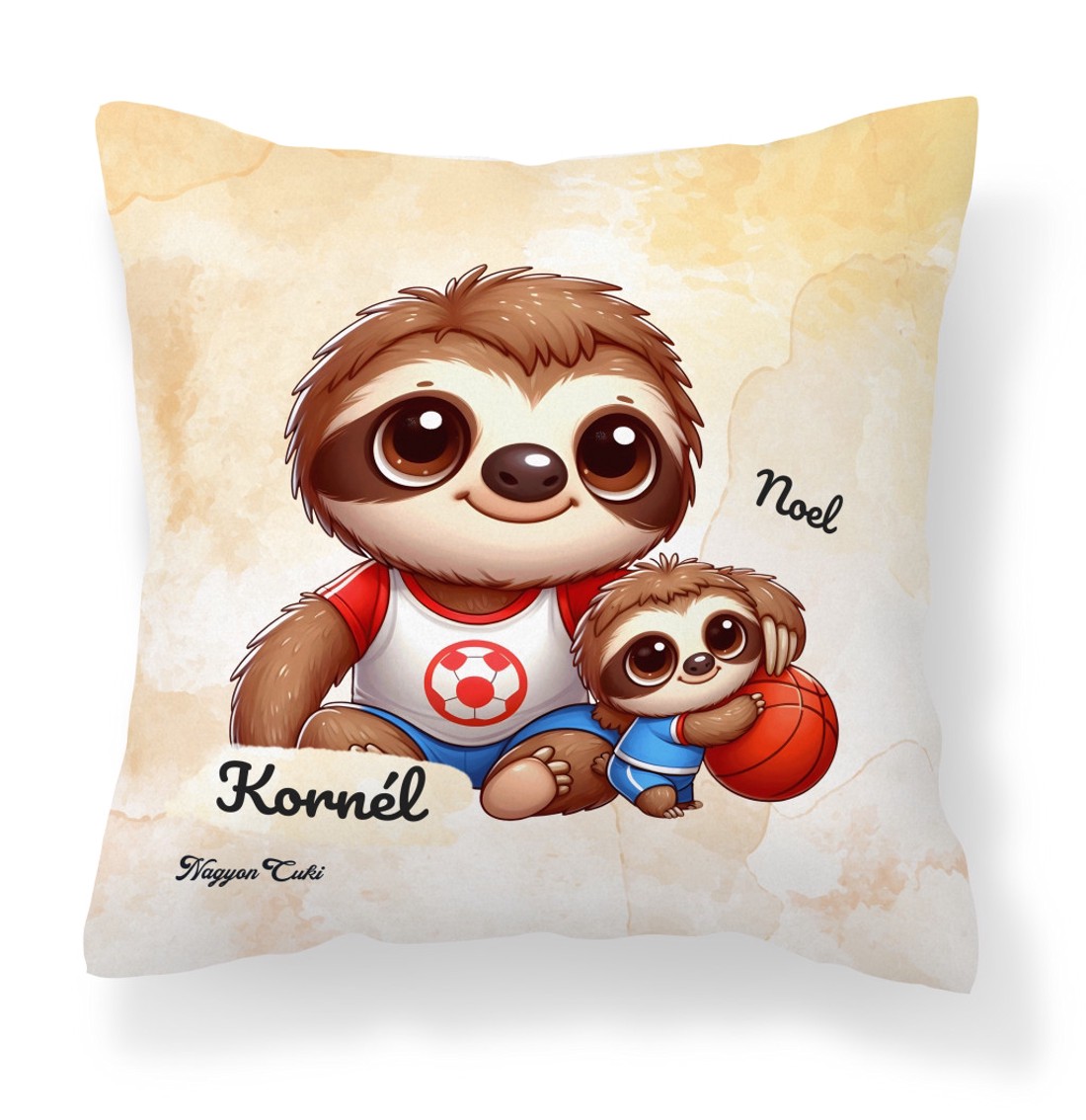 Névvel kérhető - Kosaras Cuki lajhár Apa és a gyerek mintás párna - otthon & életmód - lakástextil - párna & párnahuzat - díszpárna (belsővel együtt) - Meska.hu