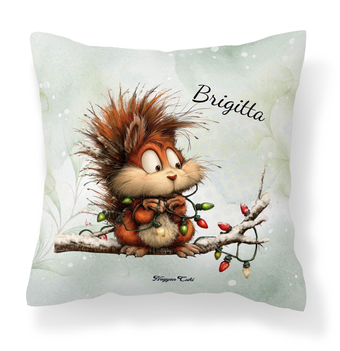 Névvel kérhető - Cuki karácsonyi mókus és az égősor mintás párna - otthon & életmód - lakástextil - párna & párnahuzat - díszpárna (belsővel együtt) - Meska.hu