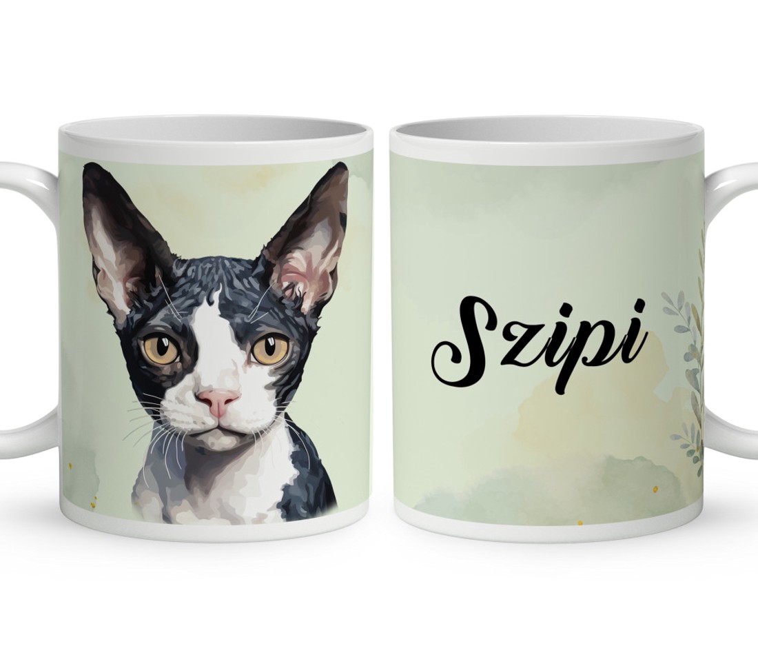 Névvel kérhető - Fekete Devon Rex macska portré mintás bögre - otthon & életmód - konyhafelszerelés, tálalás - tálalás - bögre & csésze - Meska.hu