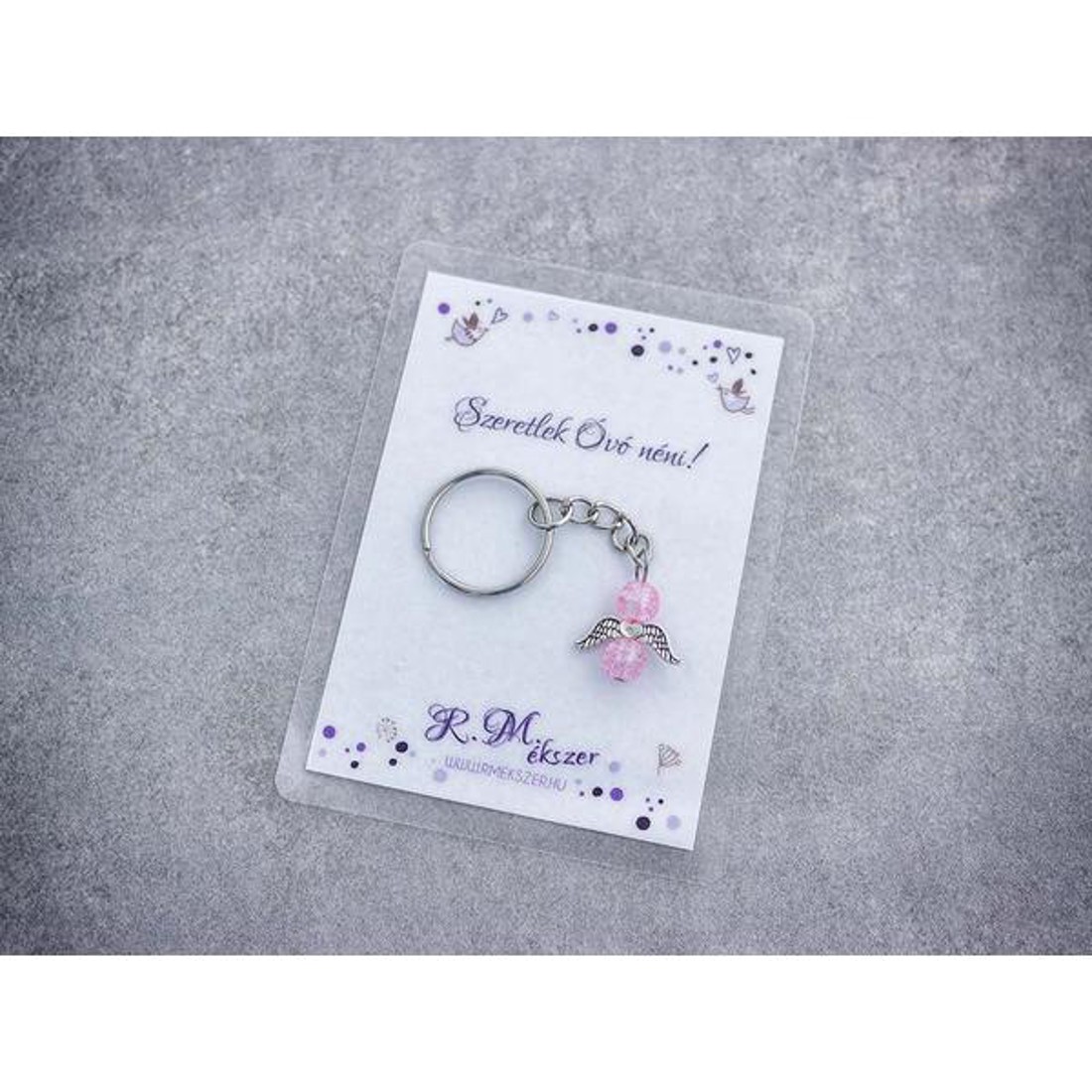 Szeretlek Óvó néni rózsaszín angyal medálos kulcstartó - táska & tok - kulcstartó & táskadísz - kulcstartó - Meska.hu