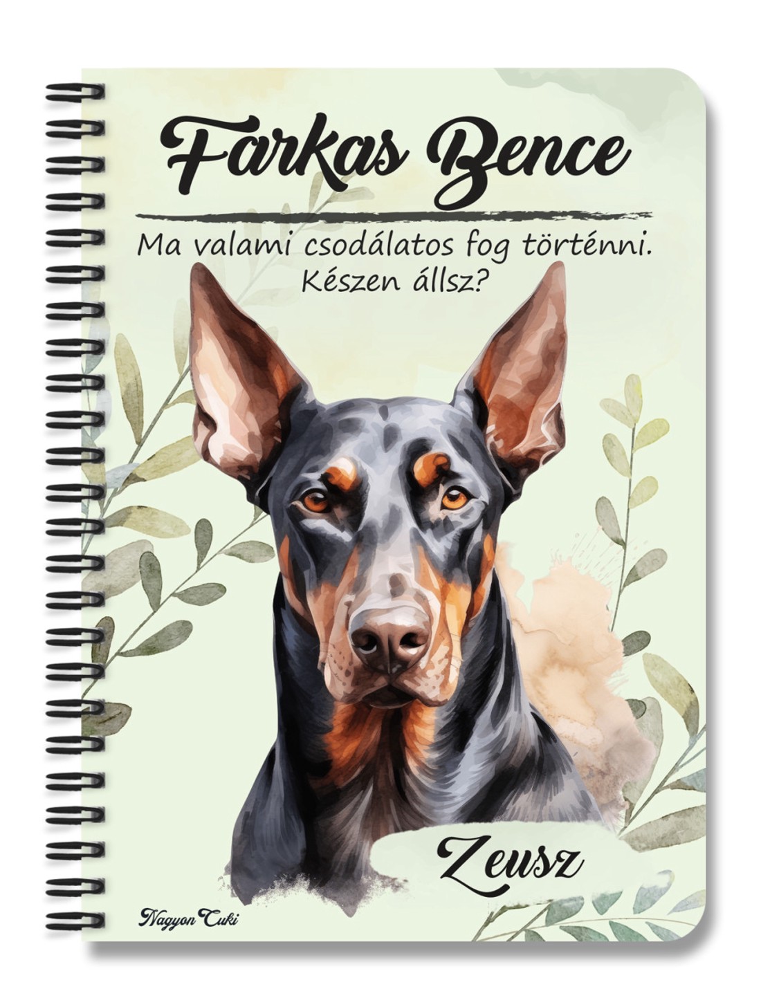 Személyre szabható - Álló fülű Dobermann portré mintás A6-os füzet - otthon & életmód - papír, írószer - jegyzetfüzet & napló - Meska.hu