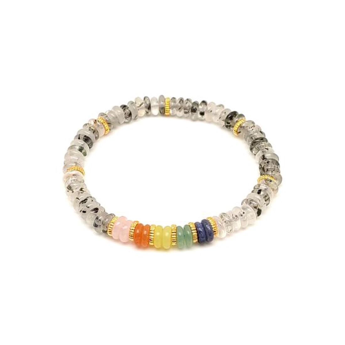 Turmalinkvarc ásvány karkötő 5 korong köves díszítéssel 62 mm - ékszer - karkötő - ásványkarkötő - Meska.hu