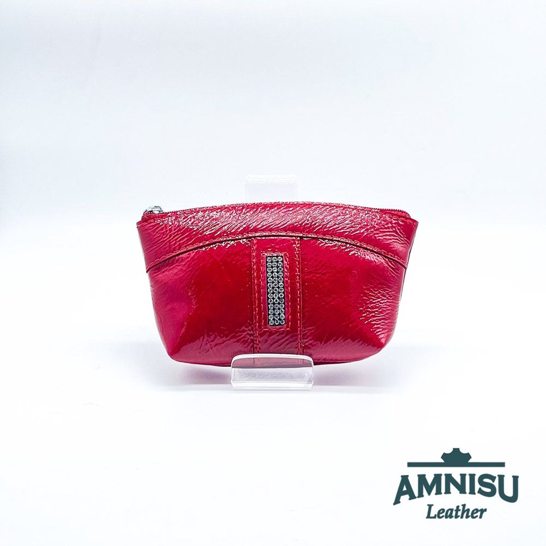 Piros gyűrt lakk egy cipzáras egyenes kristály köves kulcstartó E5009 - táska & tok - kulcstartó & táskadísz - kulcstartó - Meska.hu