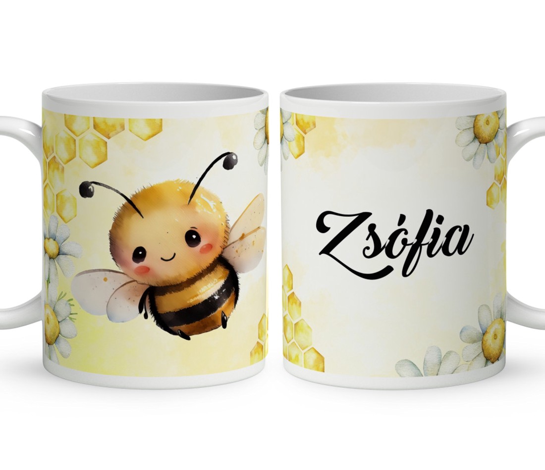 Névvel kérhető - Kedves kis méhecske mintás bögre - otthon & életmód - konyhafelszerelés, tálalás - tálalás - bögre & csésze - Meska.hu