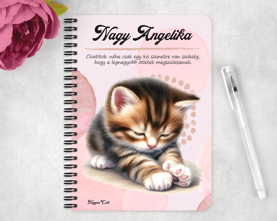 Személyre szabható - Pacsis vörös cicus mintás A6-os füzet - otthon & életmód - papír, írószer - jegyzetfüzet & napló - Meska.hu