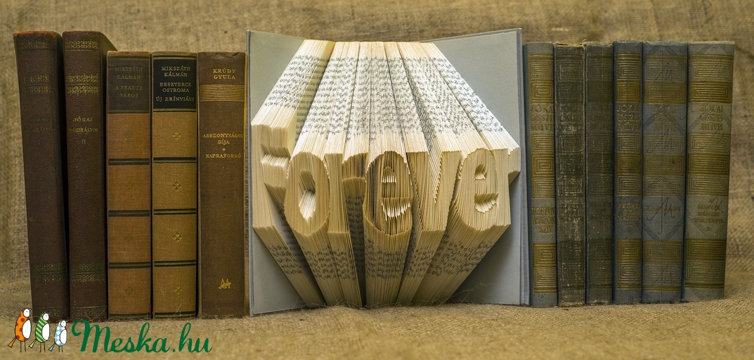 Egyedi 7 betűs feliratos hajtogatott könyv-Újrahasznosított-egyedi hét betűs szöveg-Forever-Mindig- esküvői ajándék -E88 -  - Meska.hu