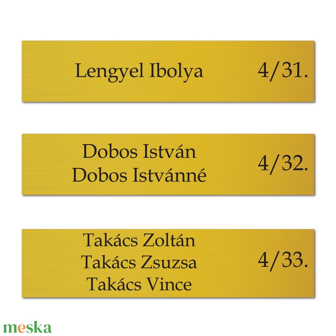 Gravírozott névtábla postaládára, elegáns bejárati ajtó felirat, tartós fémhatású, beltéri arany cégtábla - otthon & életmód - ház & kert - névtábla - Meska.hu