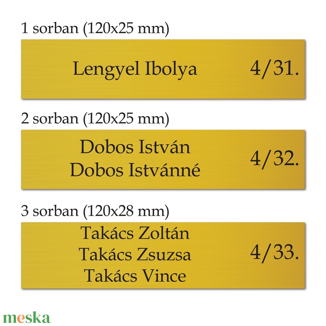Gravírozott névtábla postaládára, elegáns bejárati ajtó felirat, tartós fémhatású, beltéri arany cégtábla - otthon & életmód - ház & kert - névtábla - Meska.hu